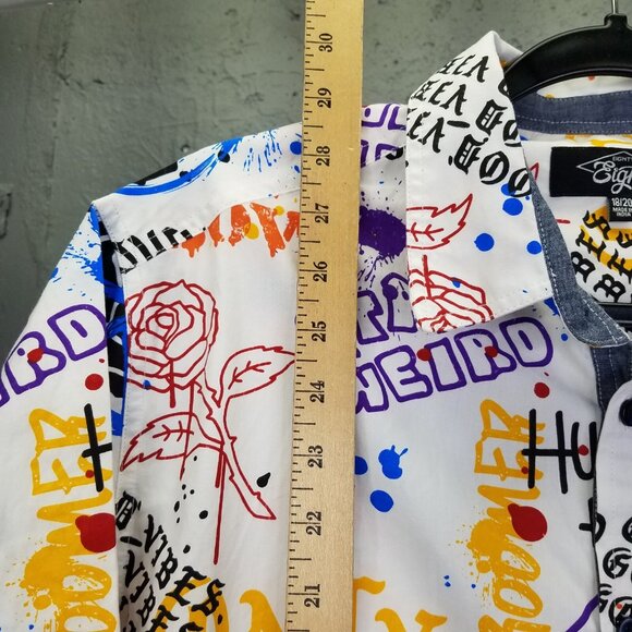 Eighty Eight Button Up Shirt Youth 18/20 Men’s S Graffiti Shirt Skull Peace Rose - Picture 13 of 15